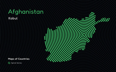 Creative map of Afghanistan, Political map.  Kabul
World Countries vector maps series. Spiral, fingerprint series