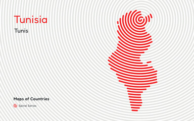 Creative map of Tunisia, Political map. Tunis Capital. World Countries vector maps series. Spiral, fingerprint series	
