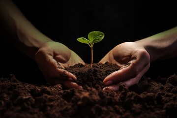 hands holding seedling - generative ai