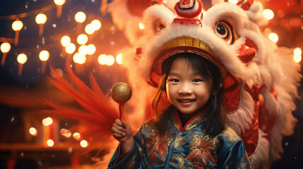 A Chinese girl in a national costume for a traditional dance. Chinese New Year - obrazy, fototapety, plakaty