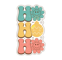 Ho ho ho merry Christmas retro s groovy typography greeting card Santa Claus