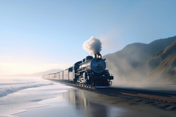 Vintage Steam Locomotive by the Majestic Shore