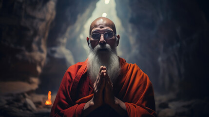 Serene Monk in Prayer Pose
