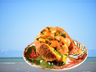 acaraje dumpling made with black-eyed pea dough, shrimp, onion and salt, and fried in palm oil typical Brazilian cuisine baiana cuisine