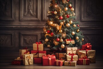 Fototapeta na wymiar a Christmas tree with gifts in the background, Chrismas tree background, Chrismas decoration, Chrismas background, Chrismas decoration