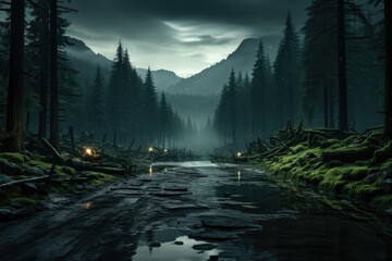 An eerie and mysterious forest in a parallel universe, where the laws of nature differ from our...