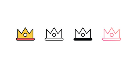 Crown icons, color, line, glyph, gradient, Blue icon, Birthday party icon in five variations stock illustration.