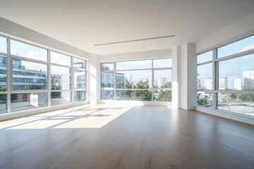 Lustrous white canvas: Modern apartment highlighting minimalism through vast windows