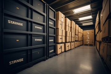 Moving maze: Rows of shelved parcels in storage space during a move
