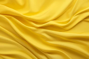 Poster Yellow fabric wallpaper with wrinkled and wavy surface texture. Generative AI © Kellen