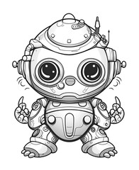Coloring book for children, little robot.