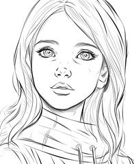 Coloring book for children, portrait of a girl.