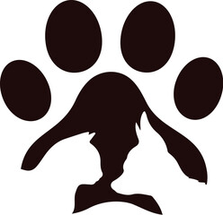 Animal paw print and dog cat silhouette design. Pet care, treatment and pet store
