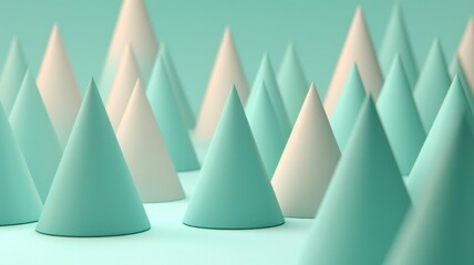 Minimalist 3D Cone and Geometric Shapes on Pastel Abstract Background