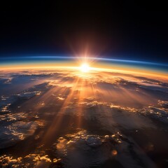 Fototapeta premium sun rising from earth curvature from out of space 