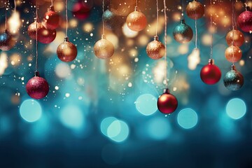 christmas backgrounds with christmas ornaments, baubles, and lights Generative AI - obrazy, fototapety, plakaty
