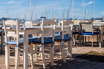 Fototapeta na wymiar Chairs an tables on the terrace