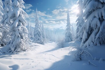 Fototapeta na wymiar snow covered trees, Generative AI