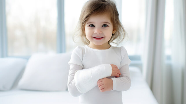 child with a broken arm, kid, hand in a cast, bandage, white plaster, children's hospital, bones, clinic, emergency room, treatment, medical care, health, ward, physiotherapy, medicine, pain, ambulanc