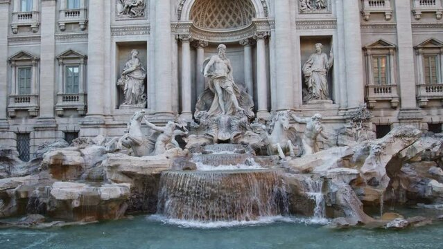 Trevi Fountain In Rome, Italy - Wide, Slow Motion Shot