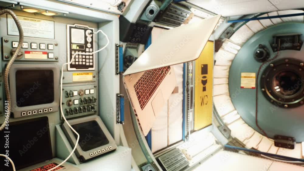 Canvas Prints the floating laptop in weightlessness within the space module. the animation suitable for fantastic,
