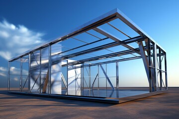 3D rendering of welded and bolted metal building structure designed by an engineer. Generative AI