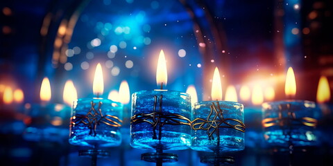 Hanukkah with abstract representations of the miracles and stories associated with the holiday. - obrazy, fototapety, plakaty