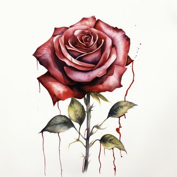 watercolor red rose in white background