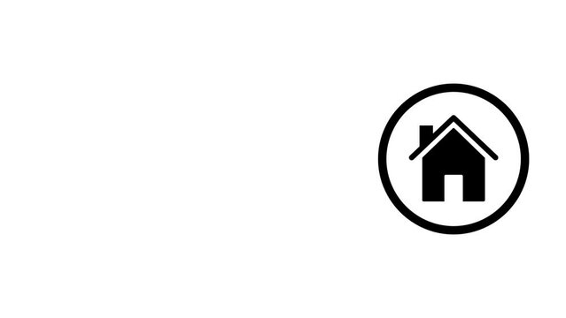 Black House icon isolated on a White background. Real estate agency or cottage town elite class. 4K Video motion graphic animation. House Animated Icon on Transparent Background. 4K With free space.
