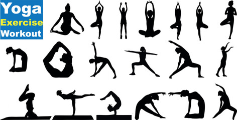 yoga poses clip art silhouette vector Collection. Perfect for yoga studios, fitness websites, and other health and wellness-related projects.