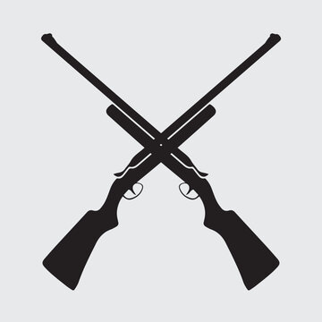 Hunting riffle pair in cross shpe vector icon.
