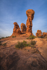 hiking the balanced rock trail in arches national park, utah, usa