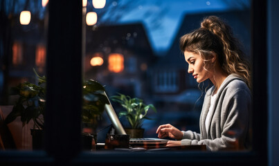 Through the Window: Female Entrepreneur Working Late