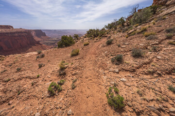 hiking the lathrop trail in canyonlands national park in utah, usa