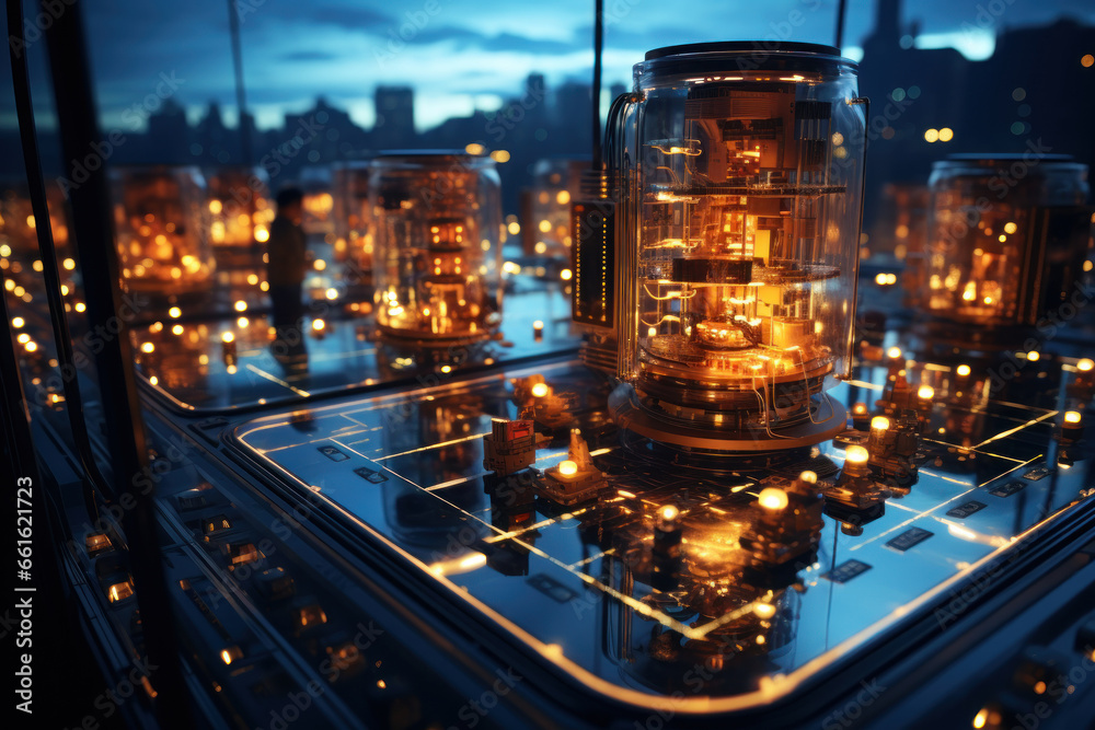 Poster micro-robots working within power grids to monitor and repair electrical connections. generative ai.
