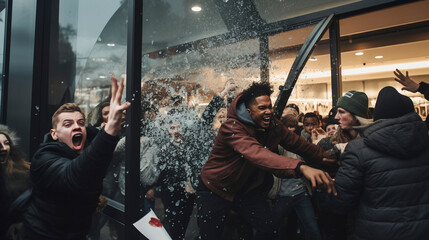 Retail Breakdown Continues: Black Friday Unrest in Stores, Generative AI - obrazy, fototapety, plakaty