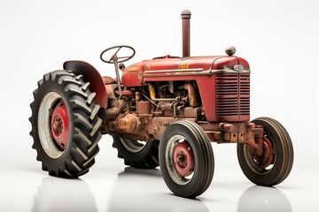 A vintage tractor is presented solo against a white background