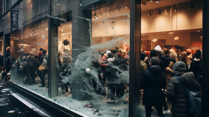 Retail Disarray: Black Friday Chaos in Retail Stores, Generative AI - obrazy, fototapety, plakaty