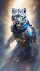 Fototapeta na wymiar Snow leopard in metal armor