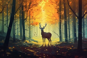 deer in woods. Generative AI