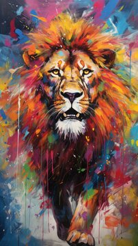 Majestic walking lion acrylic painting