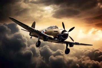 Foto op Plexiglas Oud vliegtuig A second world war plane in the dramatic sky.
