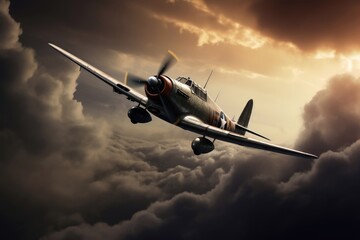 A second world war plane in the dramatic sky. - obrazy, fototapety, plakaty