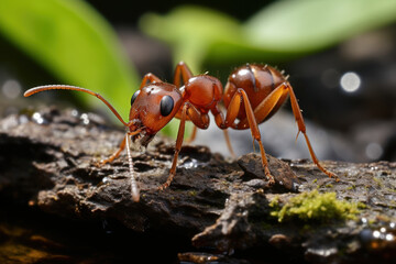 An industrious ant carrying a leaf many times its size back to the colony, highlighting teamwork among ants. Generative Ai.