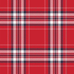 Plaid seamless pattern in red. Check fabric texture. Vector textile print.