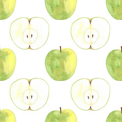 summer fruit pattern apple, seamless, design for fashion, fabric, textile, wallpaper, cover, web, packaging and all prints, pattern drawn in watercolor
