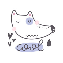 Cool. cartoon dog, hand drawing lettering . Colorful flat vector illustration for children. baby design for prints, posters, cards
