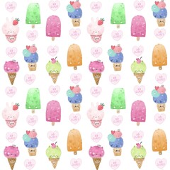 seamless pattern with cartoon ice cream. colorful illustration for kids, hand drawing flat style. baby design for fabric, print, textile, wrapper