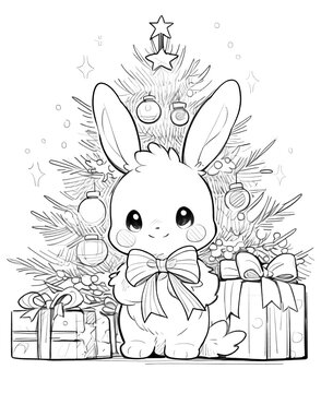 Coloring book for children, New Year tree with gifts.