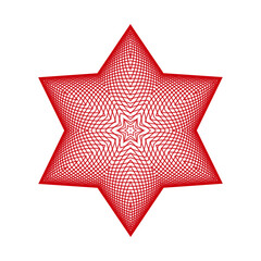 sechsstrahliger stern aus einem feinmaschigen roten liniengeflecht, modernes abstraktes 3D-design
